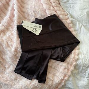 Zara Hi-Rise Split Ankle Black Satin Leggings